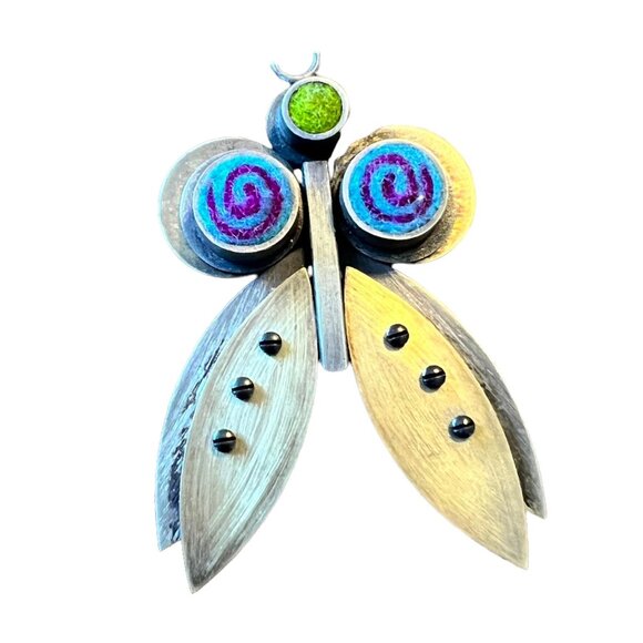 Michele Friedman Wool Felt Sterling Dragonfly Brooch - Picture 2 of 9